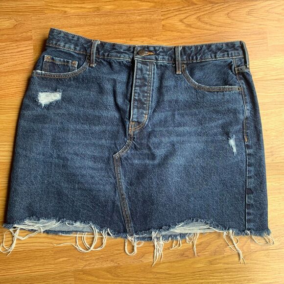 Old Navy Streetwear Distressed Destroyed Y2K‎ High Rise Denim Jean Mini Skirt - Picture 1 of 6